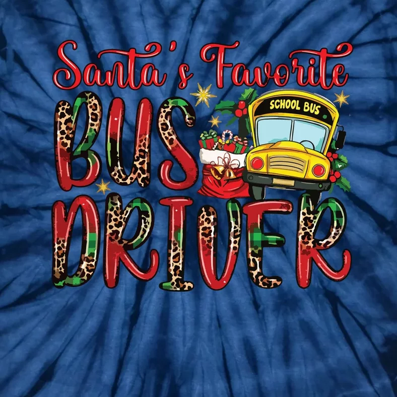 Funny Santas Favorite School Bus Driver Christmas Pajama Tie-Dye T-Shirt