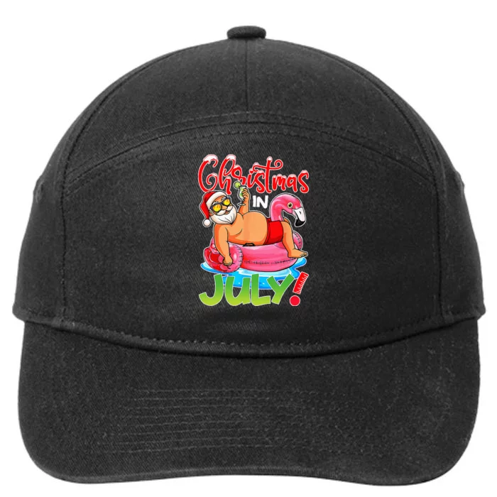 Funny Santa Flamingo Float Christmas In July Summer Vacation 7-Panel Snapback Hat