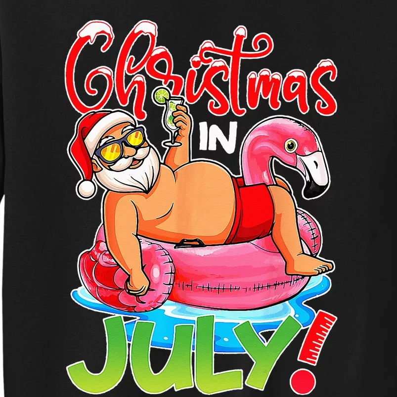 Funny Santa Flamingo Float Christmas In July Summer Vacation Tall Sweatshirt