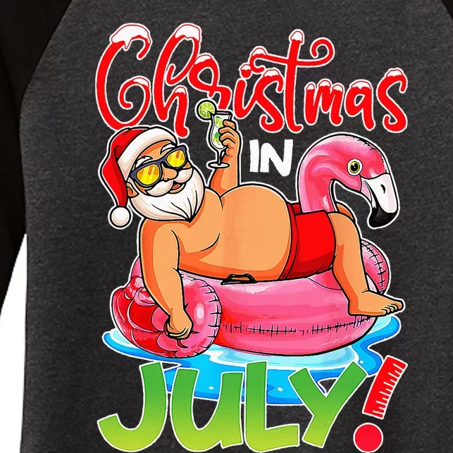 Funny Santa Flamingo Float Christmas In July Summer Vacation Women's Tri-Blend 3/4-Sleeve Raglan Shirt