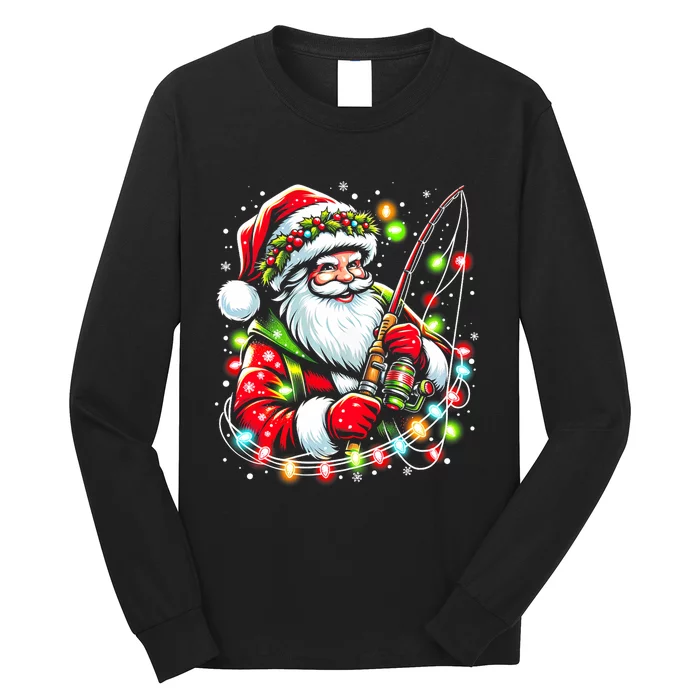 Funny Santa Fishing Merry Fishmas Christmas Fisherman Dad Long Sleeve Shirt