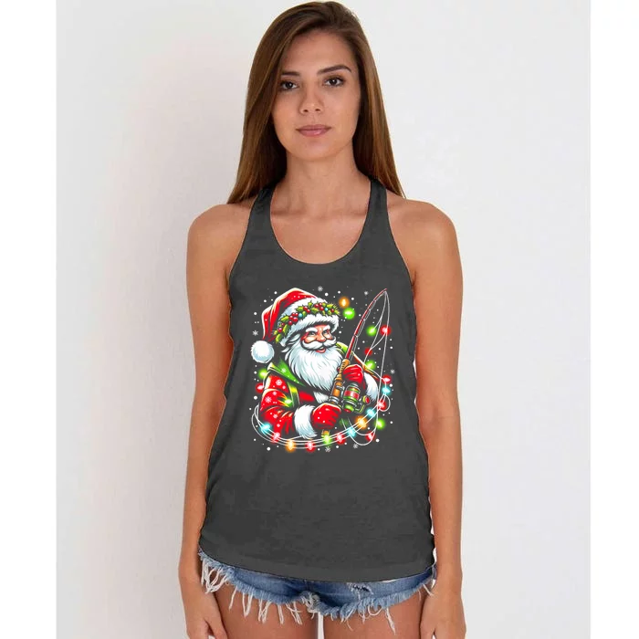 Funny Santa Fishing Merry Fishmas Christmas Fisherman Dad Women's Knotted Racerback Tank