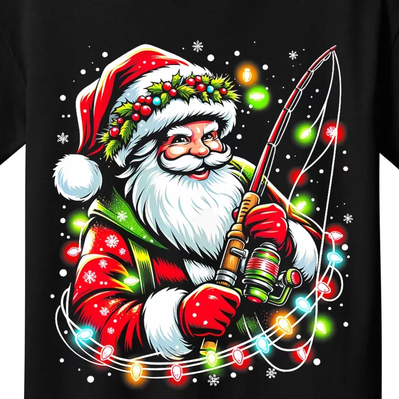 Funny Santa Fishing Merry Fishmas Christmas Fisherman Dad Kids T-Shirt