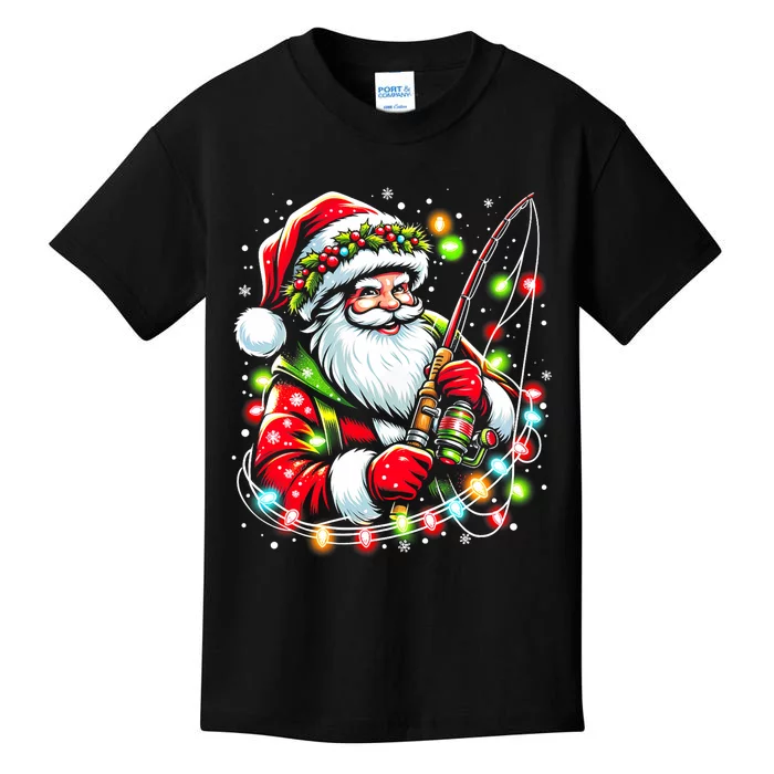 Funny Santa Fishing Merry Fishmas Christmas Fisherman Dad Kids T-Shirt