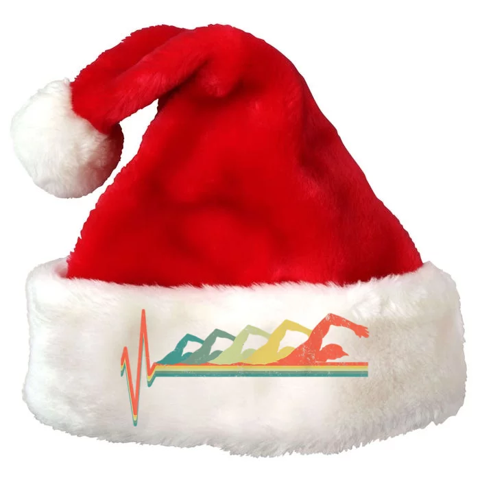 Funny Swimming Gift Swimmer Heartbeat Retro Gift Premium Christmas Santa Hat