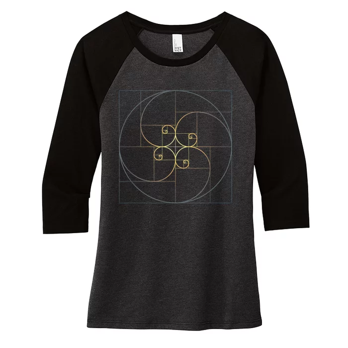 Fibonacci Spiral Golden Ratio Geometry Architecture Phi Women's Tri-Blend 3/4-Sleeve Raglan Shirt