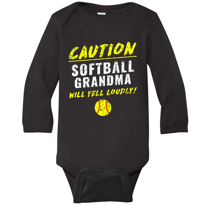 Fastpitch Softball Grandma Funny Baby Long Sleeve Bodysuit