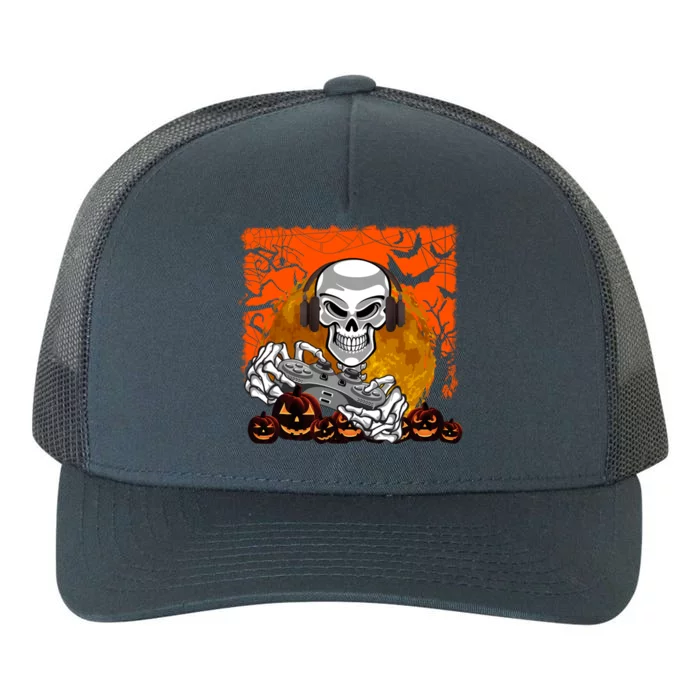 Funny Skeleton Gamer Gaming Lover Happy Halloween Gift Yupoong Adult 5-Panel Trucker Hat