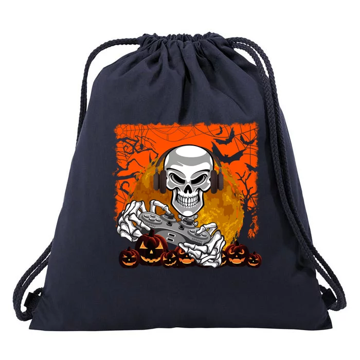 Funny Skeleton Gamer Gaming Lover Happy Halloween Gift Drawstring Bag