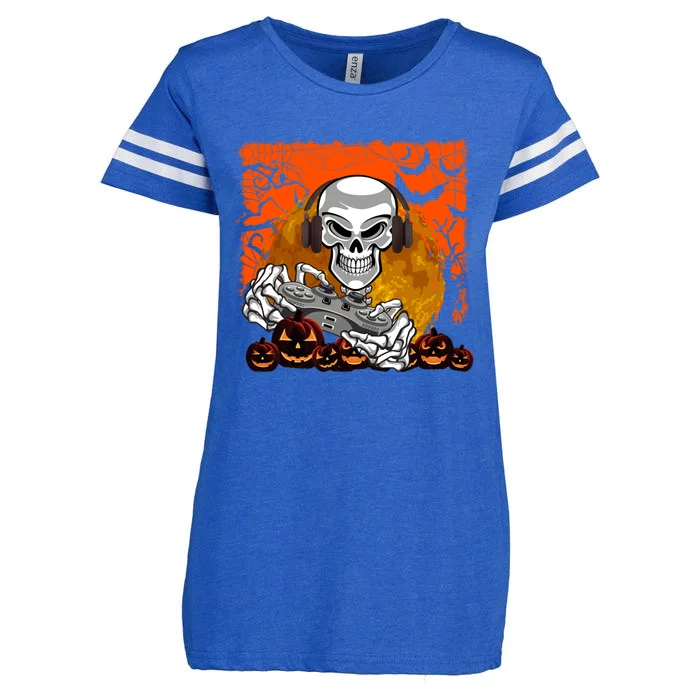 Funny Skeleton Gamer Gaming Lover Happy Halloween Gift Enza Ladies Jersey Football T-Shirt