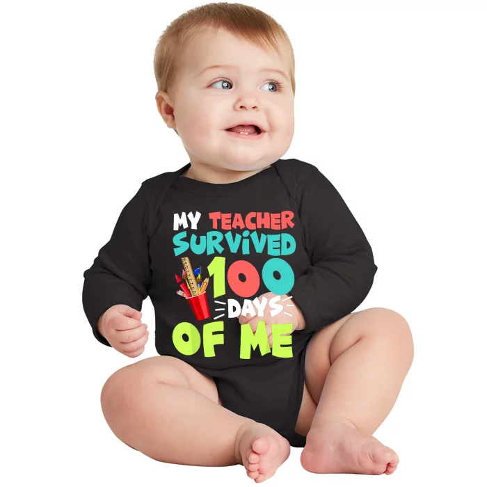 Funny School Gift 100 Days Of School Baby Long Sleeve Bodysuit