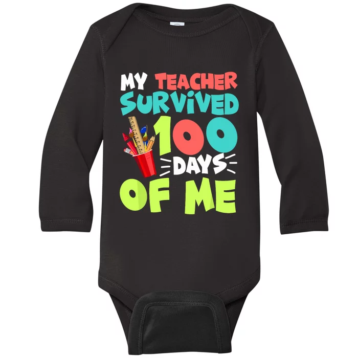 Funny School Gift 100 Days Of School Baby Long Sleeve Bodysuit