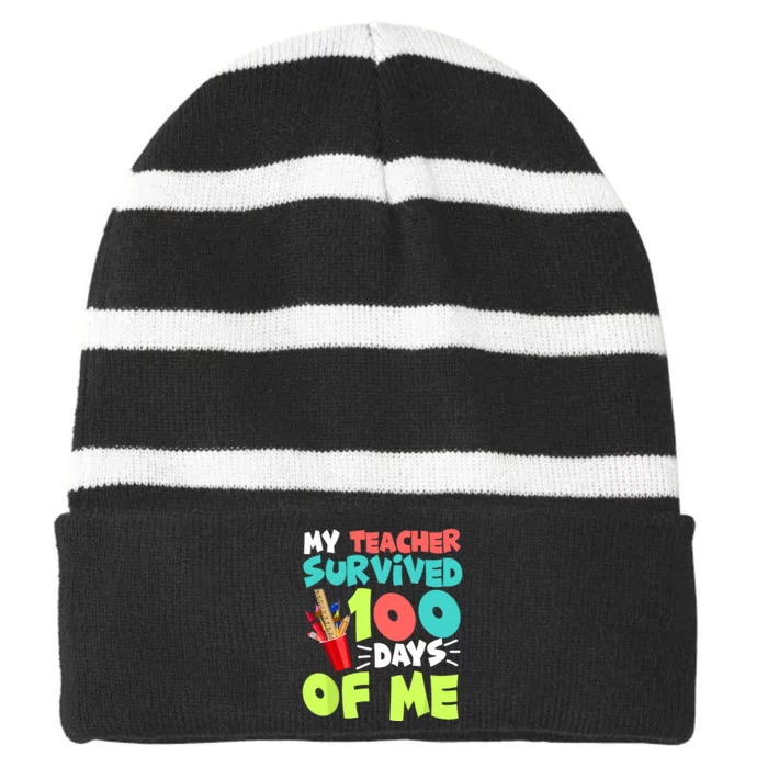 Funny School Gift 100 Days Of School Striped Beanie with Solid Band