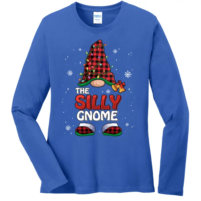 Funny Silly Gnome Buffalo Plaid Matching Family Christmas Gift Ladies Long Sleeve Shirt