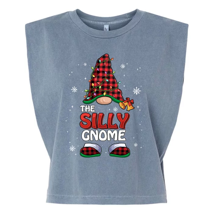 Funny Silly Gnome Buffalo Plaid Matching Family Christmas Gift Garment-Dyed Women's Muscle Tee