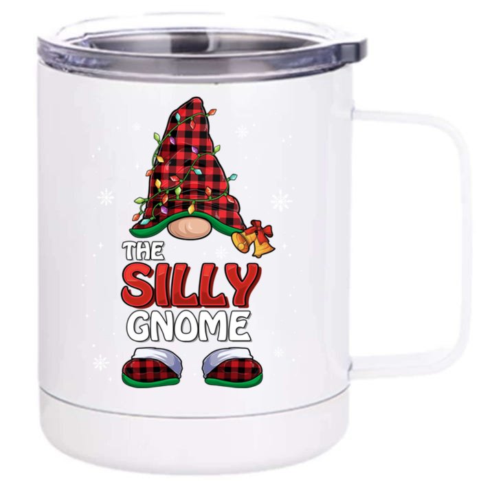 Funny Silly Gnome Buffalo Plaid Matching Family Christmas Gift Front & Back 12oz Stainless Steel Tumbler Cup