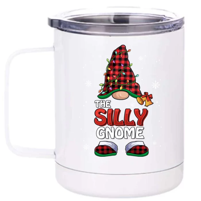 Funny Silly Gnome Buffalo Plaid Matching Family Christmas Gift Front & Back 12oz Stainless Steel Tumbler Cup