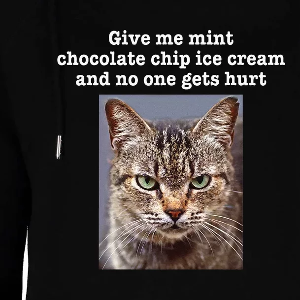 Funny Sarcastic Gray Tabby Cat Mint Chocolate Chip Ice Cream Womens Funnel Neck Pullover Hood