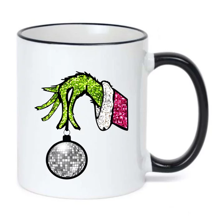 Faux Sequin Grinchmas Hand Merry Christmas Black Color Changing Mug