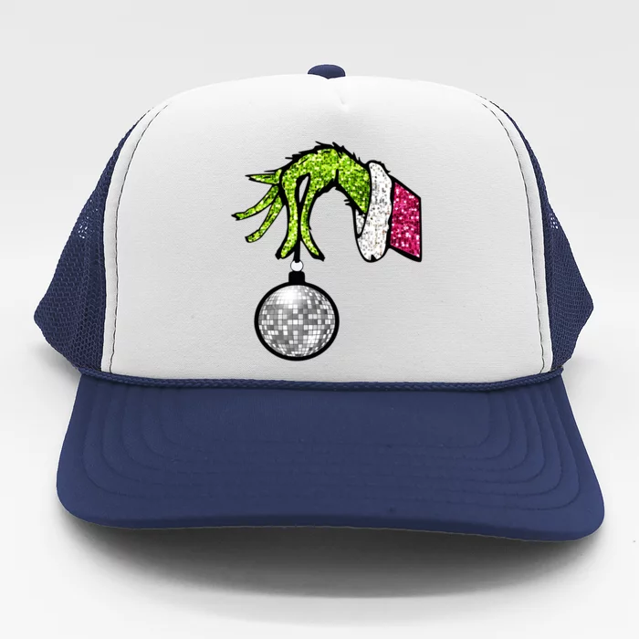 Faux Sequin Grinchmas Hand Merry Christmas Trucker Hat