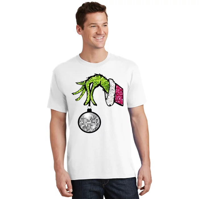 Faux Sequin Grinchmas Hand Merry Christmas T-Shirt