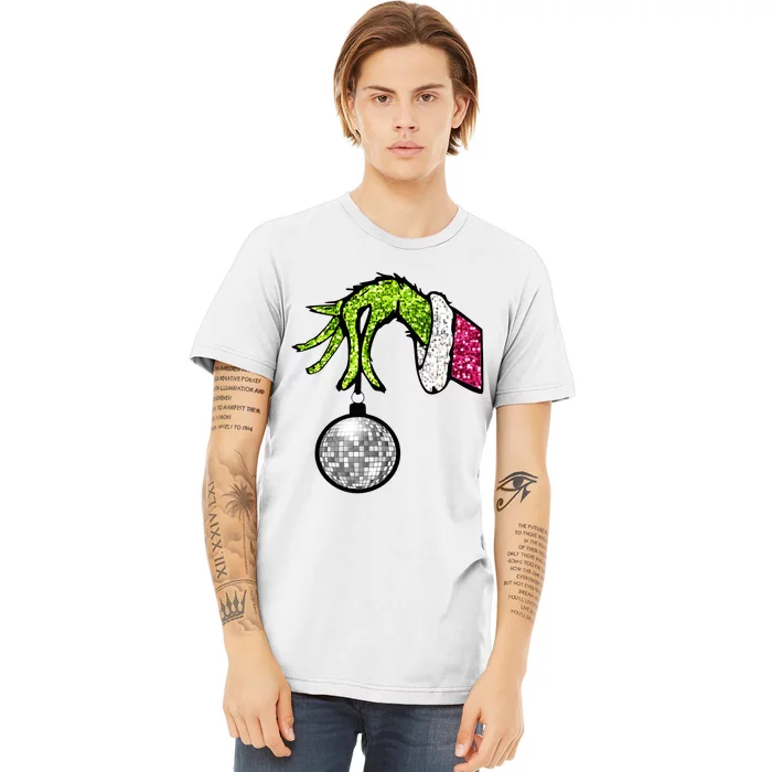 Faux Sequin Grinchmas Hand Merry Christmas Premium T-Shirt