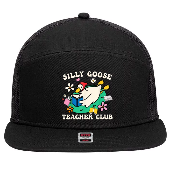 Funny Silly Goose Teacher Club Animal Lover Groovy Teacher 7 Panel Mesh Trucker Snapback Hat