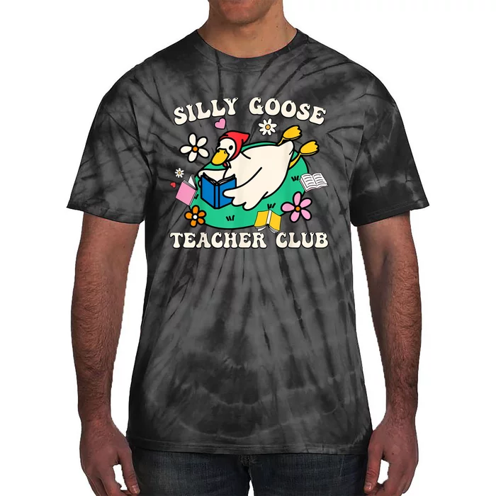 Funny Silly Goose Teacher Club Animal Lover Groovy Teacher Tie-Dye T-Shirt