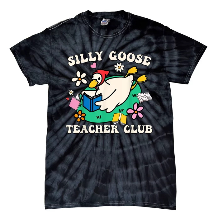 Funny Silly Goose Teacher Club Animal Lover Groovy Teacher Tie-Dye T-Shirt