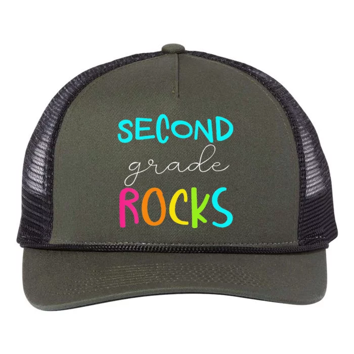 Funny Second Grade Rocks Team 2nd Grade Teacher Retro Rope Trucker Hat Cap