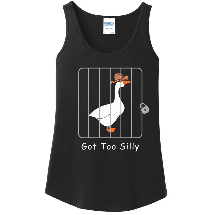 Funny Silly Goose Lover Mugshot Meme Got Too Silly Ladies Essential Tank