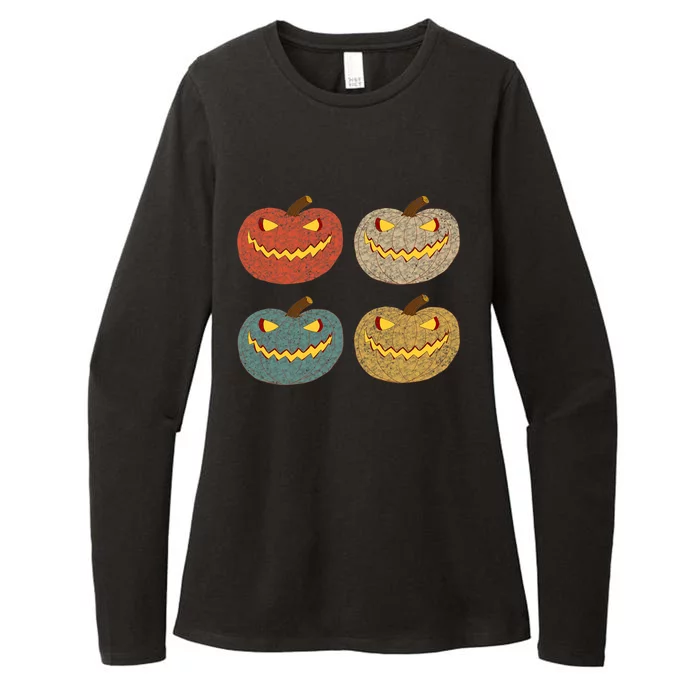 Four Scary Glowing Pumpkins Halloween Jack O Lantern Fall Womens CVC Long Sleeve Shirt