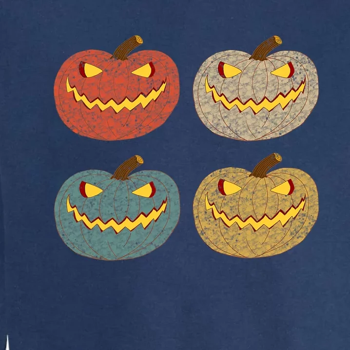 Four Scary Glowing Pumpkins Halloween Jack O Lantern Fall Garment-Dyed Sweatshirt