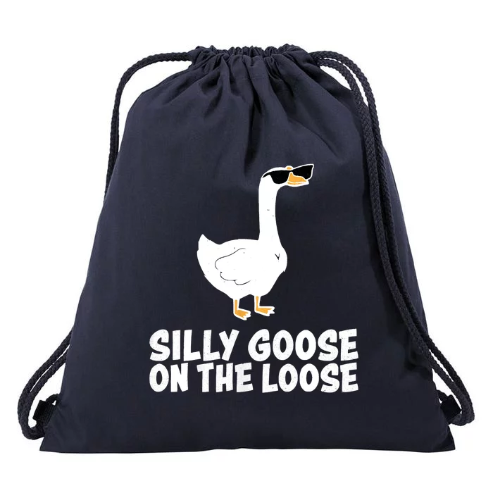 Funny Silly Goose On The Loose Drawstring Bag