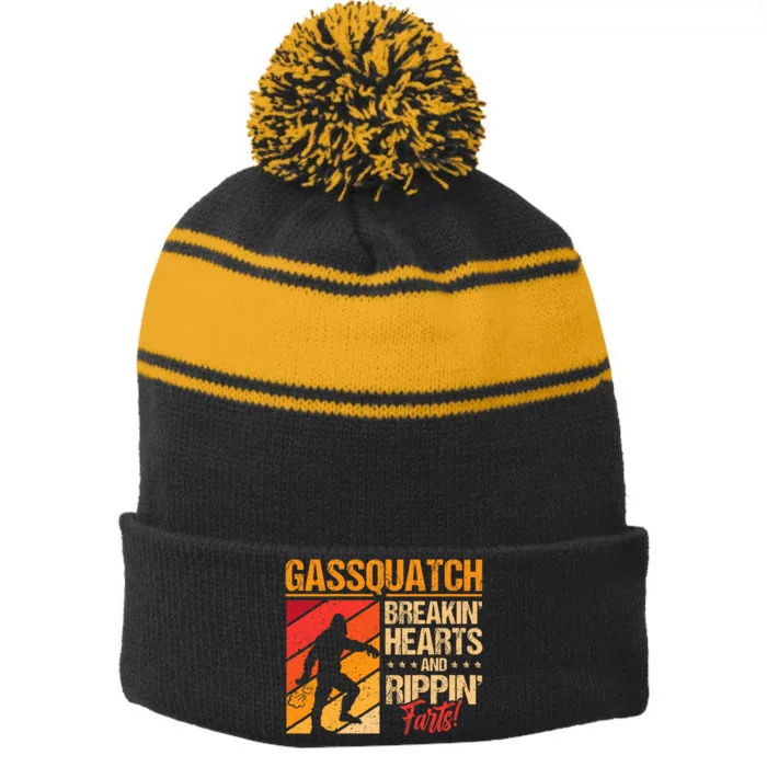 Funny Sasquatch Gasquatch Breakin Hearts Rippin Fart Bigfoot Stripe Pom Pom Beanie