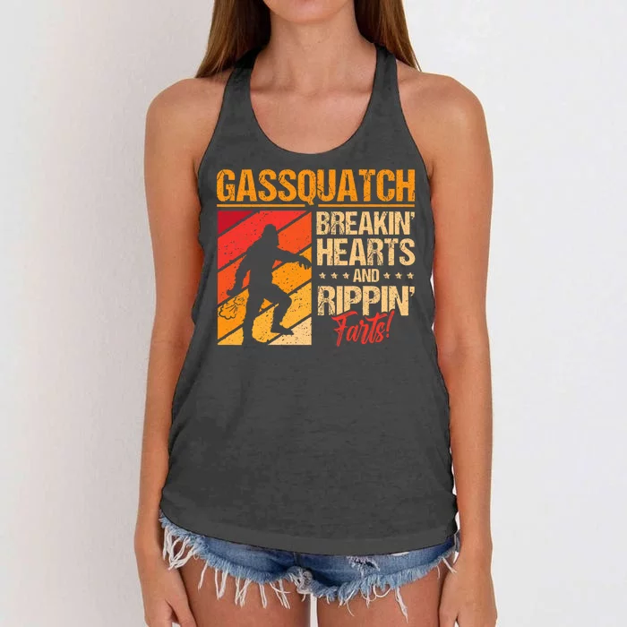 Funny Sasquatch Gasquatch Breakin Hearts Rippin Fart Bigfoot Women's Knotted Racerback Tank