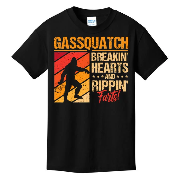 Funny Sasquatch Gasquatch Breakin Hearts Rippin Fart Bigfoot Kids T-Shirt