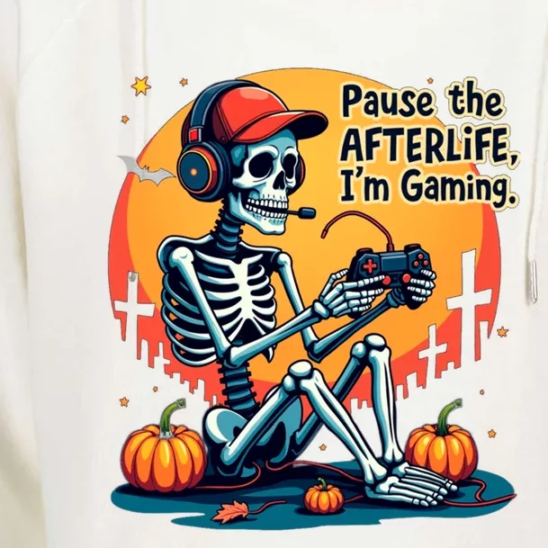 Funny Skeleton Gamer Halloween Gaming Pumpkin 2024 Cool Gift Womens Funnel Neck Pullover Hood