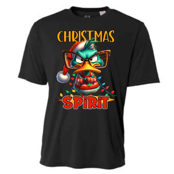 Funny Sarcastic Grumpy Duck Christmas Spirit Cooling Performance Crew T-Shirt