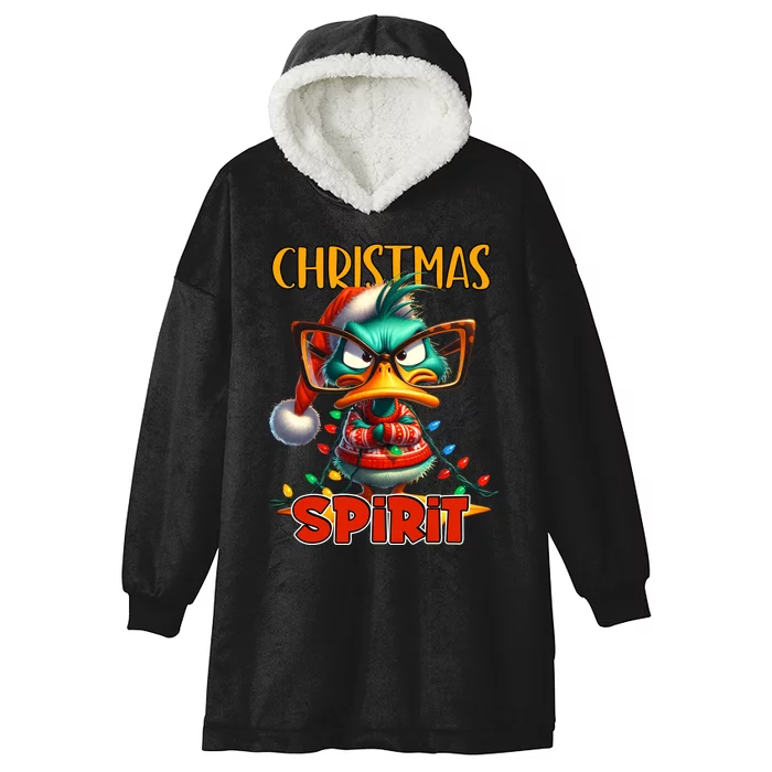 Funny Sarcastic Grumpy Duck Christmas Spirit Hooded Wearable Blanket