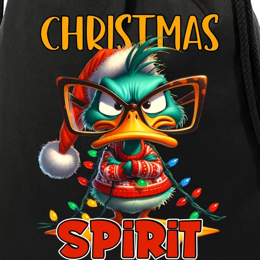 Funny Sarcastic Grumpy Duck Christmas Spirit Drawstring Bag