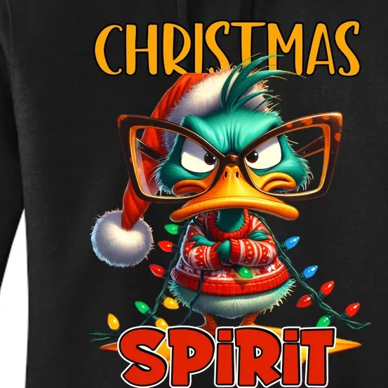 Funny Sarcastic Grumpy Duck Christmas Spirit Women's Pullover Hoodie