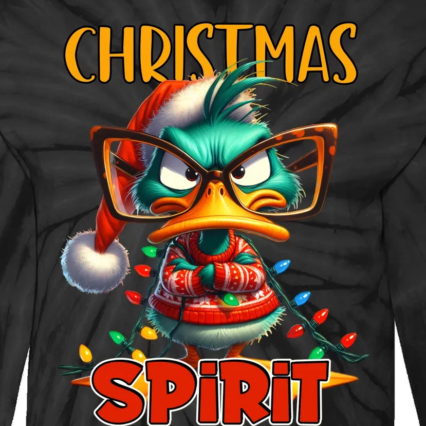 Funny Sarcastic Grumpy Duck Christmas Spirit Tie-Dye Long Sleeve Shirt