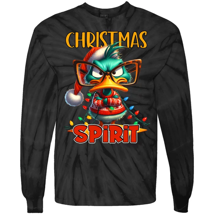 Funny Sarcastic Grumpy Duck Christmas Spirit Tie-Dye Long Sleeve Shirt