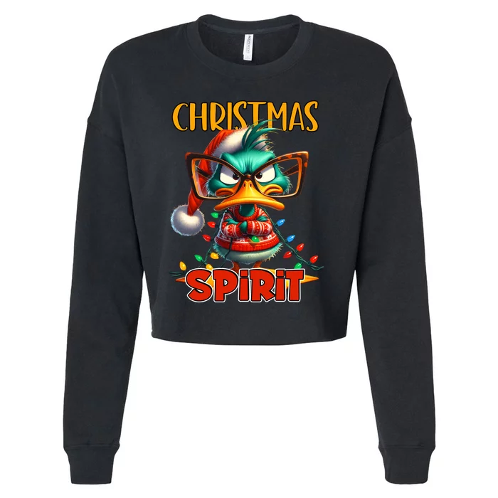 Funny Sarcastic Grumpy Duck Christmas Spirit Cropped Pullover Crew