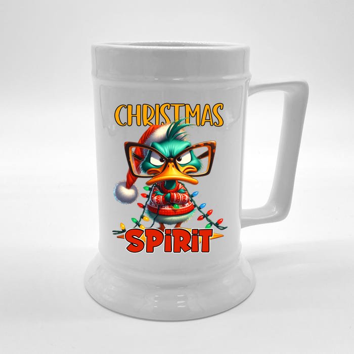 Funny Sarcastic Grumpy Duck Christmas Spirit Front & Back Beer Stein