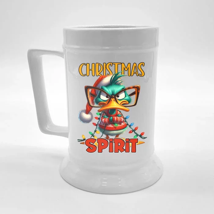 Funny Sarcastic Grumpy Duck Christmas Spirit Front & Back Beer Stein