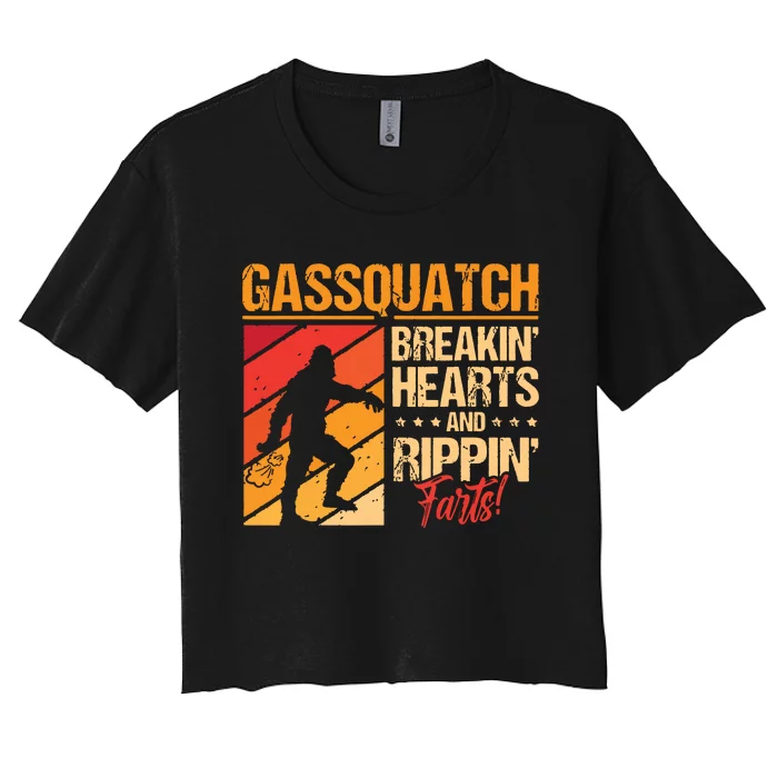 Funny Sasquatch Gasquatch Breakin Hearts Rippin Fart Bigfoot Women's Crop Top Tee