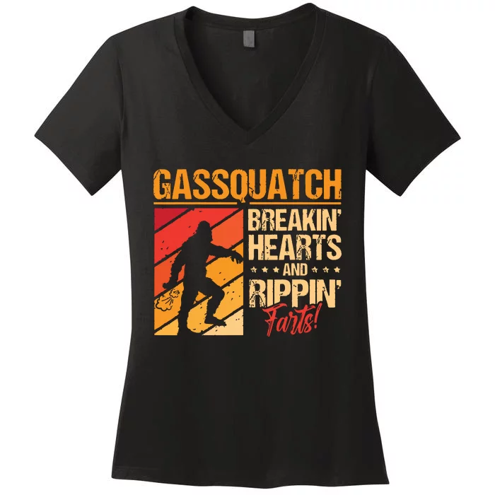 Funny Sasquatch Gasquatch Breakin Hearts Rippin Fart Bigfoot Women's V-Neck T-Shirt