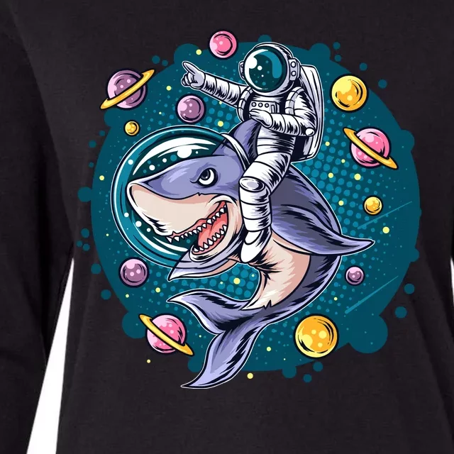 Funny Space Galaxy Astronaut Shark Womens Cotton Relaxed Long Sleeve T-Shirt